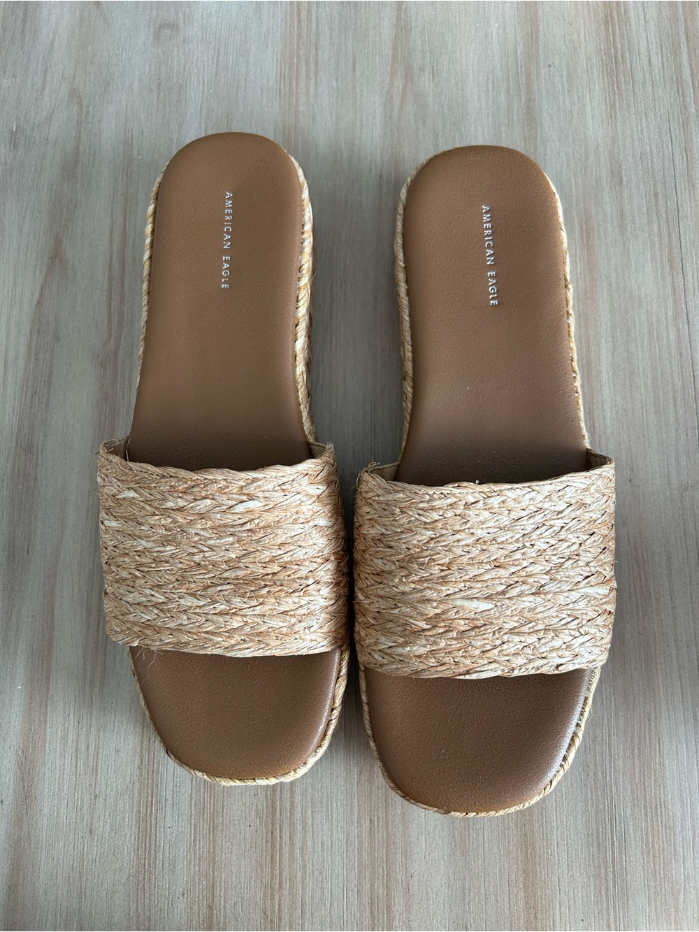 American Eagle Outfitters Natural Braided Tan Slide Sandals